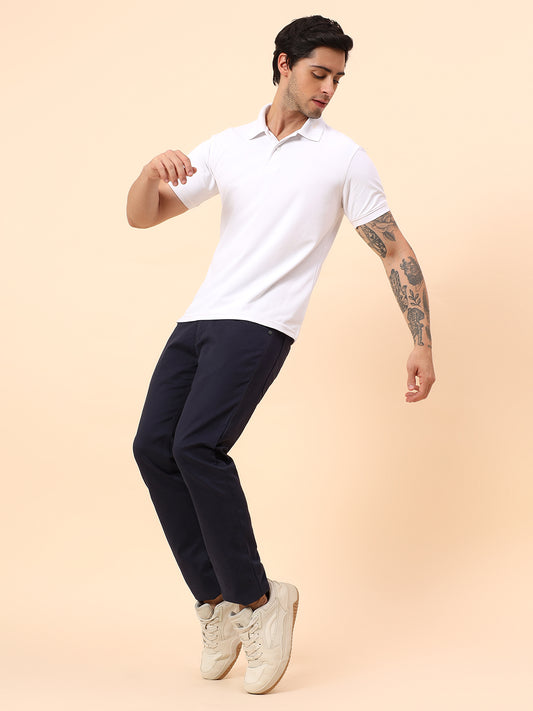 Casual Trousers for Men l Breathable & Soft with Color Fastness Regular Fit Cotton Blend Fabric Solid Pattern Button Closure