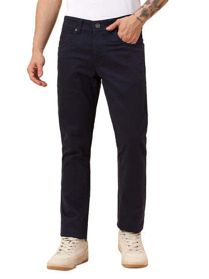 Casual Trousers for Men l Breathable & Soft with Color Fastness Regular Fit Cotton Blend Fabric Solid Pattern Button Closure