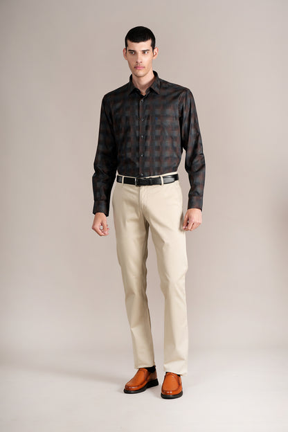 Casual Trouser for Men | Breathable & Soft with Color Fastness Regular Fit Cotton Blend Fabric Solid Pattern Button Closure