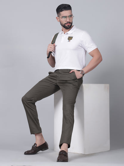 Casual Trouser for Men | Breathable & Soft with Color Fastness Regular Fit Cotton Blend Fabric Solid Pattern Button Closure