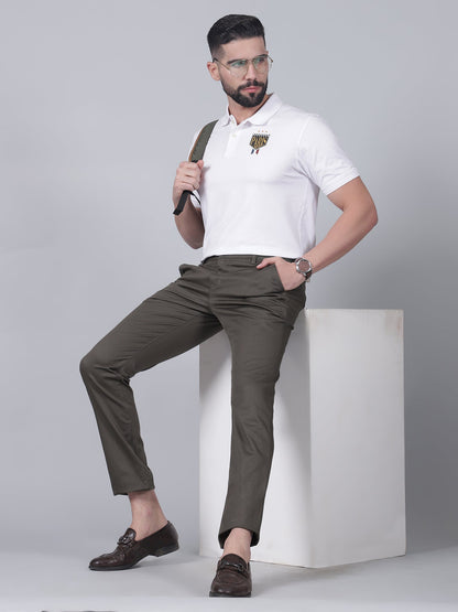 Casual Trouser for Men | Breathable & Soft with Color Fastness Regular Fit Cotton Blend Fabric Solid Pattern Button Closure