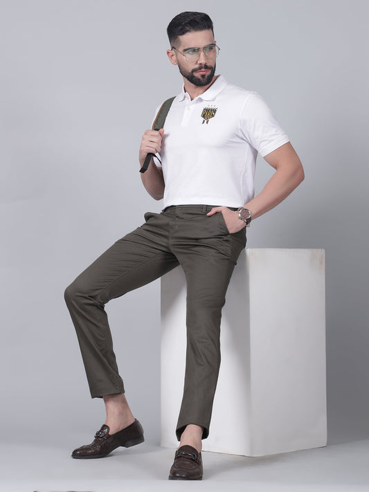 Casual Trouser for Men | Breathable & Soft with Color Fastness Regular Fit Cotton Blend Fabric Solid Pattern Button Closure