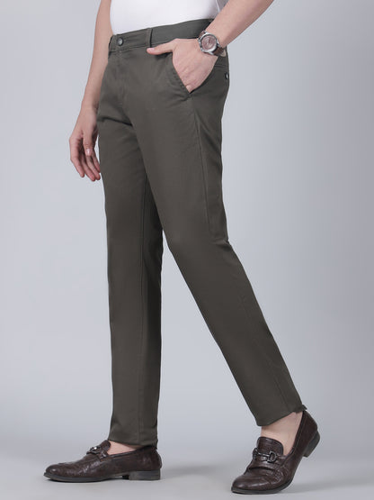 Casual Trouser for Men | Breathable & Soft with Color Fastness Regular Fit Cotton Blend Fabric Solid Pattern Button Closure