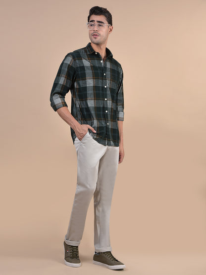 Men's Solid Beige Casual Non Plated Regular Fit Trouser