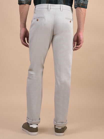 Men's Solid Beige Casual Non Plated Regular Fit Trouser