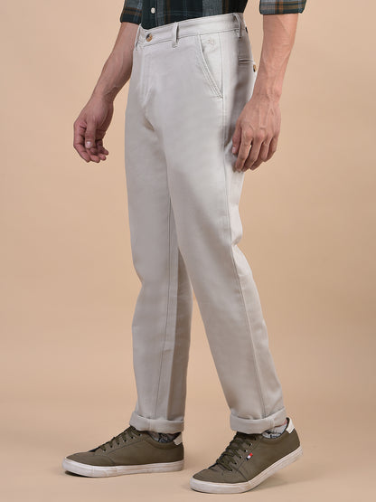 Men's Solid Beige Casual Non Plated Regular Fit Trouser