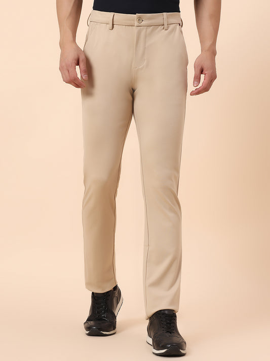 Casual Trouser for Men | Breathable & Soft with Color Fastness Regular Fit Polyester Fabric Solid Pattern Button Closure