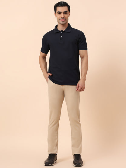 Casual Trouser for Men | Breathable & Soft with Color Fastness Regular Fit Polyester Fabric Solid Pattern Button Closure