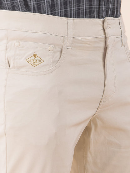Men's Beige Solid Smart Fit Casual Trouser