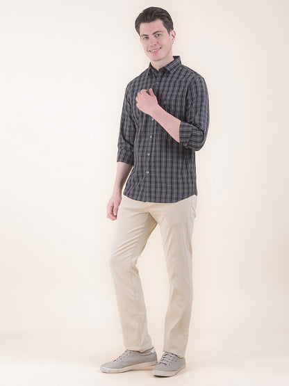 Men's Beige Solid Smart Fit Casual Trouser