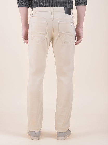 Men's Beige Solid Smart Fit Casual Trouser