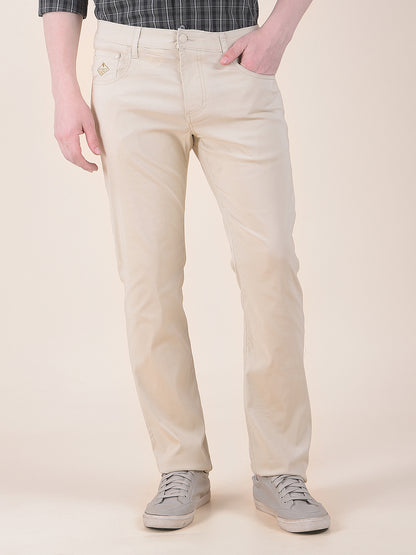 Men's Beige Solid Smart Fit Casual Trouser