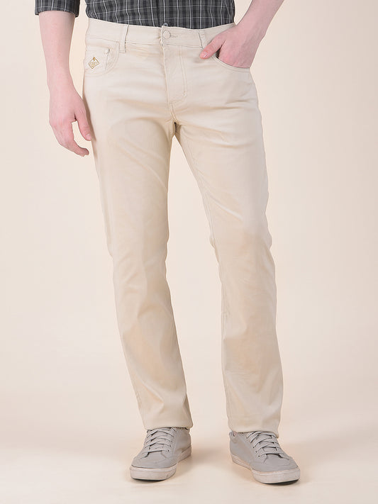Men's Beige Solid Smart Fit Casual Trouser