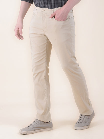 Men's Beige Solid Smart Fit Casual Trouser