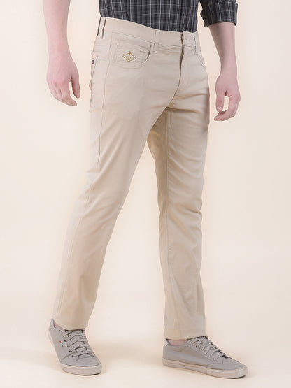 Men's Beige Solid Smart Fit Casual Trouser