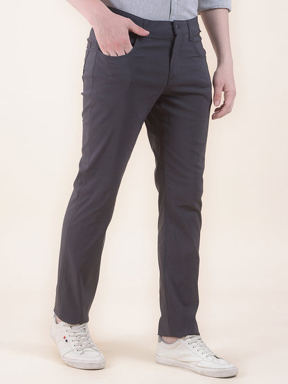 Men's Dark grey Solid Smart Fit Casual Trouser
