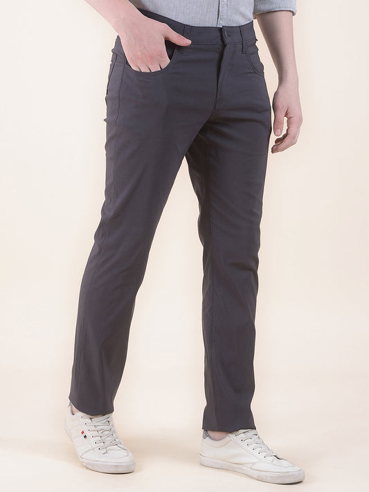 Men's Dark grey Solid Smart Fit Casual Trouser