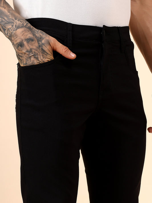 Casual Trouser for Men | Breathable & Soft with Color Fastness Regular Fit Spandex Fabric Solid Pattern Button Closure