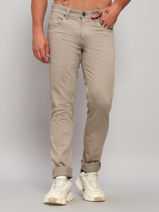 Casual Trouser for Men | Breathable & Soft with Color Fastness Regular Fit Cotton Blend Fabric Self Design Pattern Button Closure