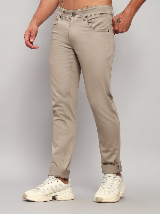 Casual Trouser for Men | Breathable & Soft with Color Fastness Regular Fit Cotton Blend Fabric Self Design Pattern Button Closure