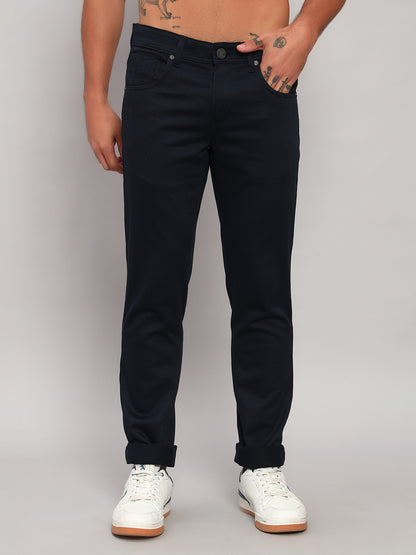 Casual Trouser for Men | Breathable & Soft with Color Fastness Regular Fit Cotton Blend Fabric Self Design Pattern Button Closure