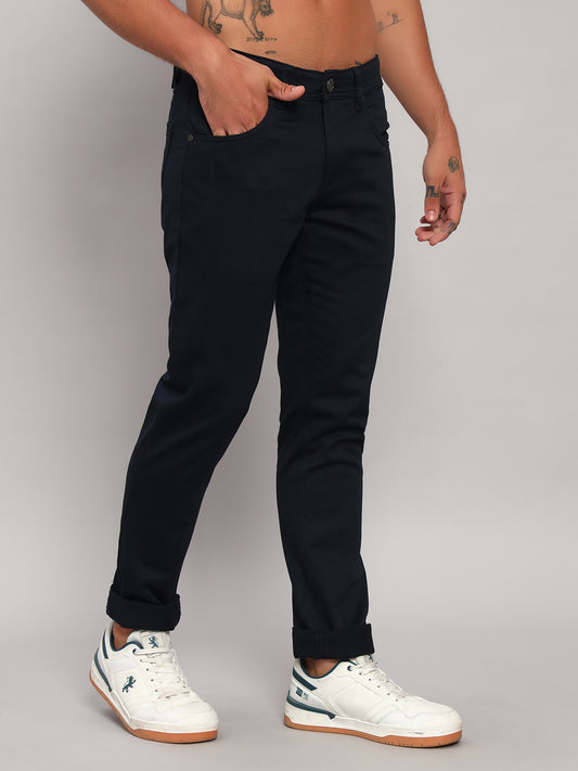 Casual Trouser for Men | Breathable & Soft with Color Fastness Regular Fit Cotton Blend Fabric Self Design Pattern Button Closure