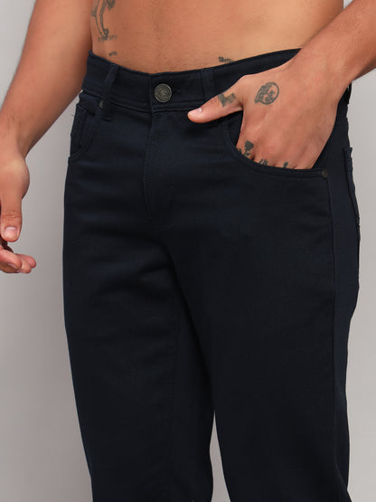 Casual Trouser for Men | Breathable & Soft with Color Fastness Regular Fit Cotton Blend Fabric Self Design Pattern Button Closure