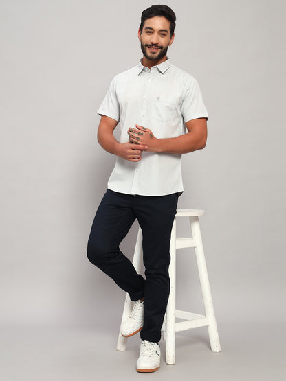 Casual Trouser for Men | Breathable & Soft with Color Fastness Regular Fit Cotton Blend Fabric Self Design Pattern Button Closure