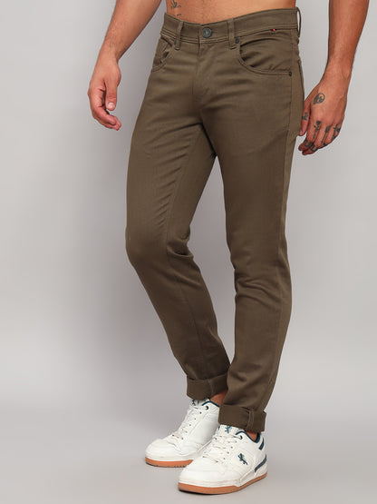 Casual Trouser for Men | Breathable & Soft with Color Fastness Regular Fit Cotton Blend Fabric Self Design Pattern Button Closure