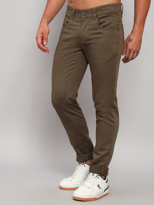 Casual Trouser for Men | Breathable & Soft with Color Fastness Regular Fit Cotton Blend Fabric Self Design Pattern Button Closure