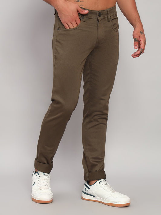Casual Trouser for Men | Breathable & Soft with Color Fastness Regular Fit Cotton Blend Fabric Self Design Pattern Button Closure