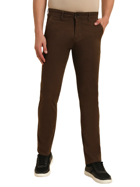Casual Trouser for Men | Breathable & Soft with Color Fastness Regular Fit Cotton Blend Fabric Self Design Pattern Button Closure