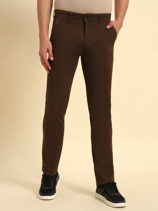 Casual Trouser for Men | Breathable & Soft with Color Fastness Regular Fit Cotton Blend Fabric Self Design Pattern Button Closure