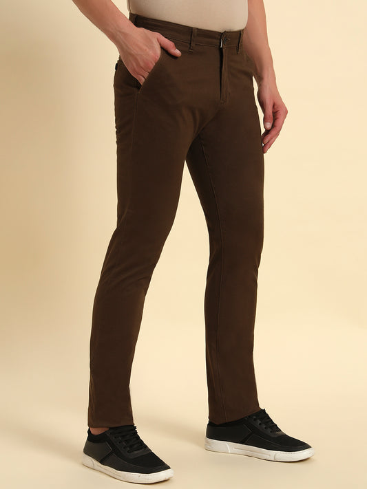 Casual Trouser for Men | Breathable & Soft with Color Fastness Regular Fit Cotton Blend Fabric Self Design Pattern Button Closure