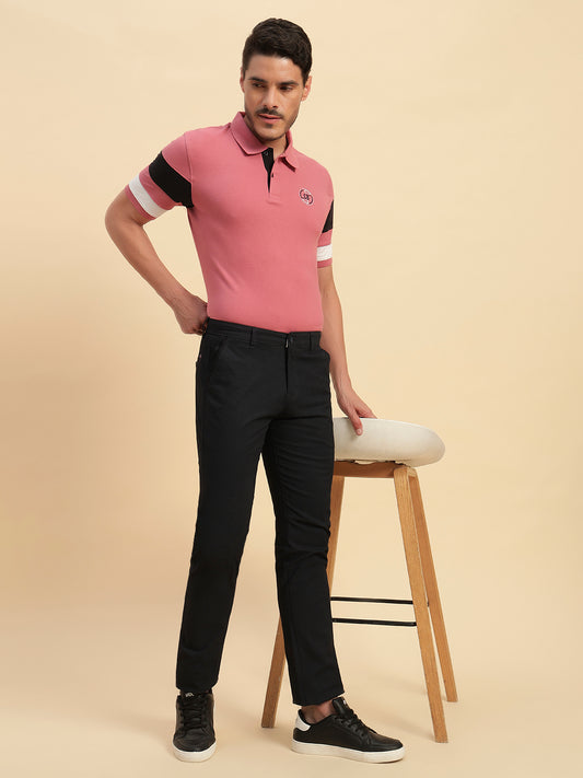 Casual Trouser for Men | Breathable & Soft with Color Fastness Regular Fit Cotton Blend Fabric Self Design Pattern Button Closure