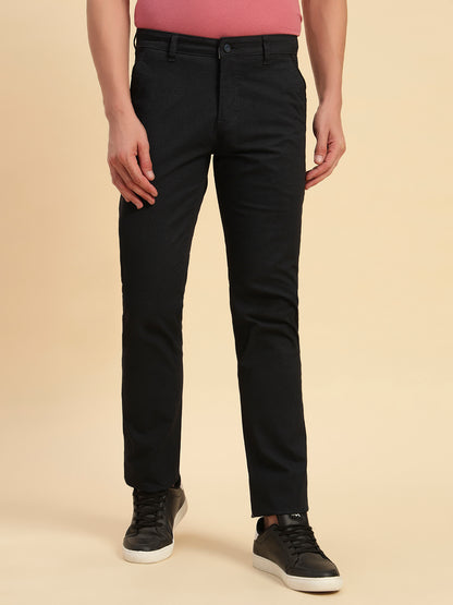 Casual Trouser for Men | Breathable & Soft with Color Fastness Regular Fit Cotton Blend Fabric Self Design Pattern Button Closure