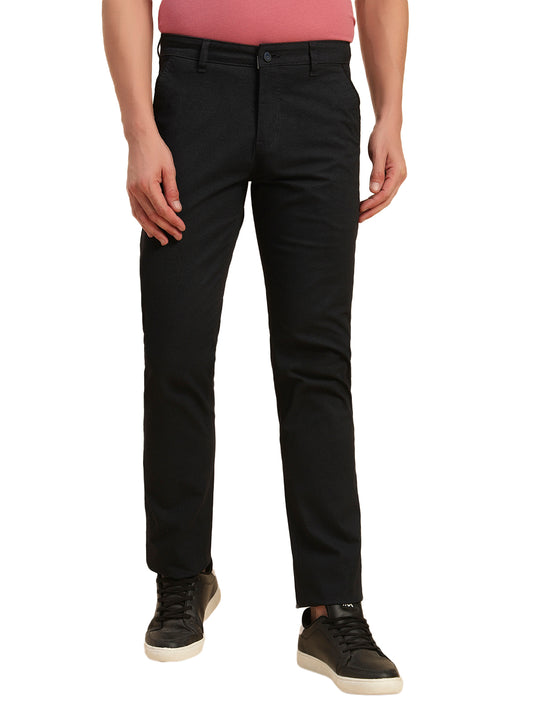 Casual Trouser for Men | Breathable & Soft with Color Fastness Regular Fit Cotton Blend Fabric Self Design Pattern Button Closure