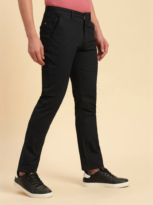 Casual Trouser for Men | Breathable & Soft with Color Fastness Regular Fit Cotton Blend Fabric Self Design Pattern Button Closure