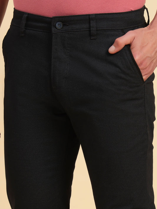 Casual Trouser for Men | Breathable & Soft with Color Fastness Regular Fit Cotton Blend Fabric Self Design Pattern Button Closure