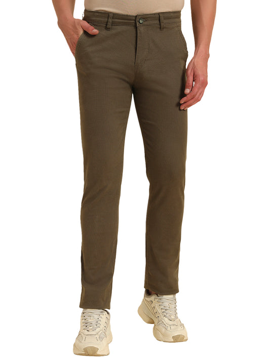 Casual Trouser for Men | Breathable & Soft with Color Fastness Regular Fit Cotton Blend Fabric Self Design Pattern Button Closure