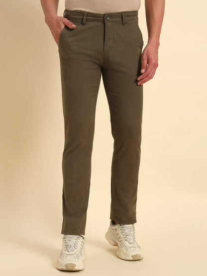 Casual Trouser for Men | Breathable & Soft with Color Fastness Regular Fit Cotton Blend Fabric Self Design Pattern Button Closure