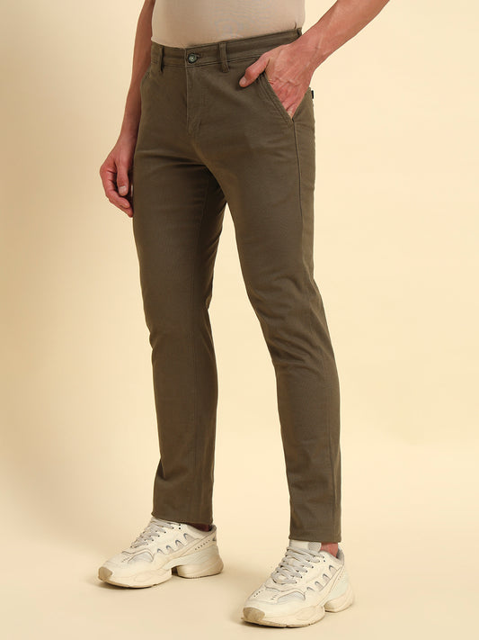 Casual Trouser for Men | Breathable & Soft with Color Fastness Regular Fit Cotton Blend Fabric Self Design Pattern Button Closure