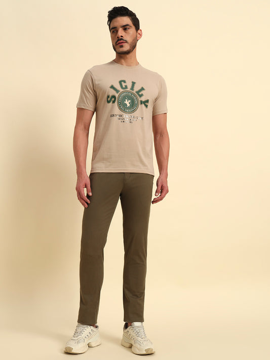 Casual Trouser for Men | Breathable & Soft with Color Fastness Regular Fit Cotton Blend Fabric Self Design Pattern Button Closure