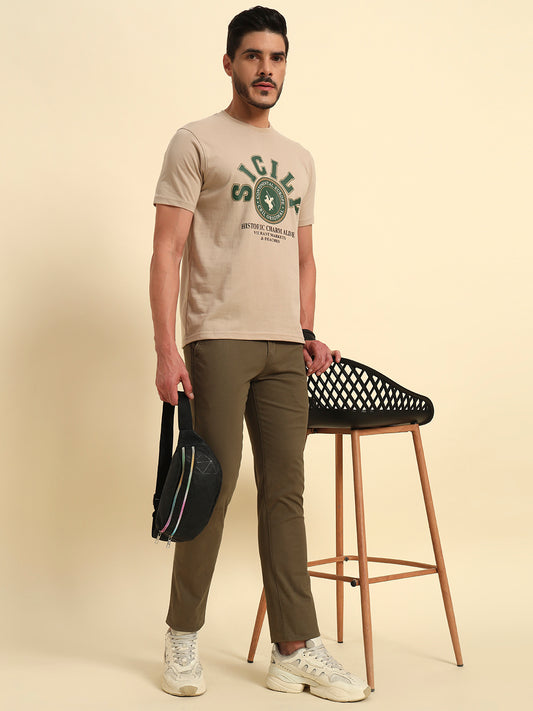 Casual Trouser for Men | Breathable & Soft with Color Fastness Regular Fit Cotton Blend Fabric Self Design Pattern Button Closure