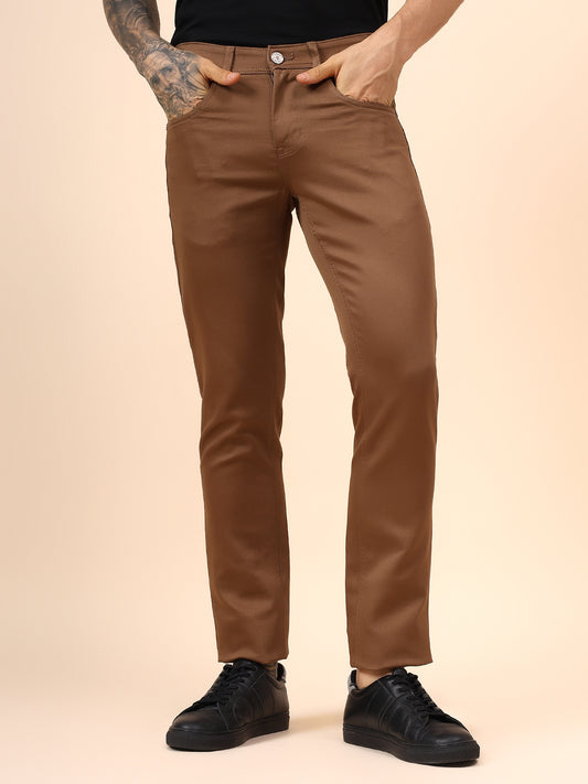 Casual Trouser for Men | Breathable & Soft with Color Fastness Regular Fit Cotton Blend Fabric Solid Pattern Button Closure