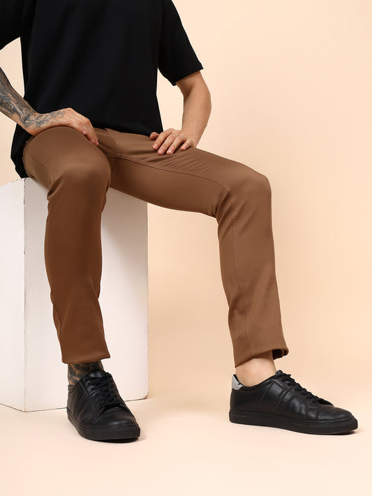 Casual Trouser for Men | Breathable & Soft with Color Fastness Regular Fit Cotton Blend Fabric Solid Pattern Button Closure