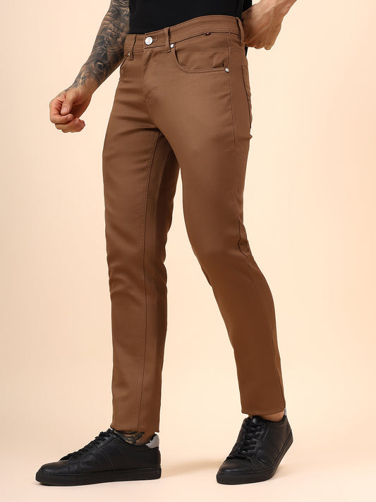Casual Trouser for Men | Breathable & Soft with Color Fastness Regular Fit Cotton Blend Fabric Solid Pattern Button Closure