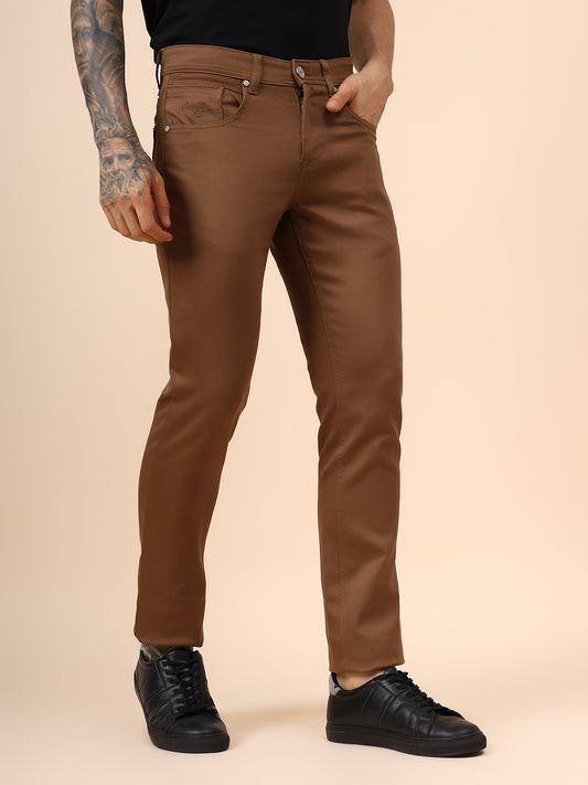 Casual Trouser for Men | Breathable & Soft with Color Fastness Regular Fit Cotton Blend Fabric Solid Pattern Button Closure