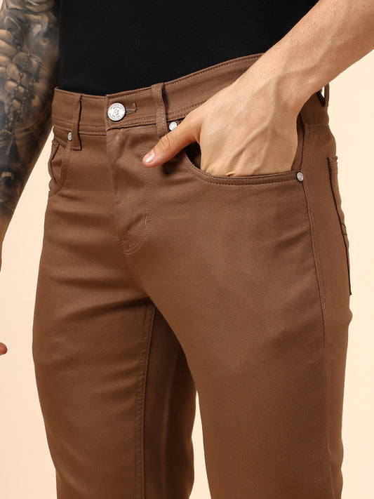 Casual Trouser for Men | Breathable & Soft with Color Fastness Regular Fit Cotton Blend Fabric Solid Pattern Button Closure