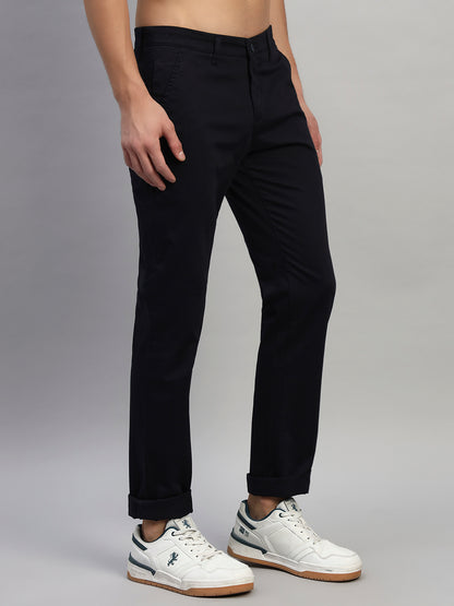 Men's Solid Brown Flat Front Regular Fit Casual Trouser